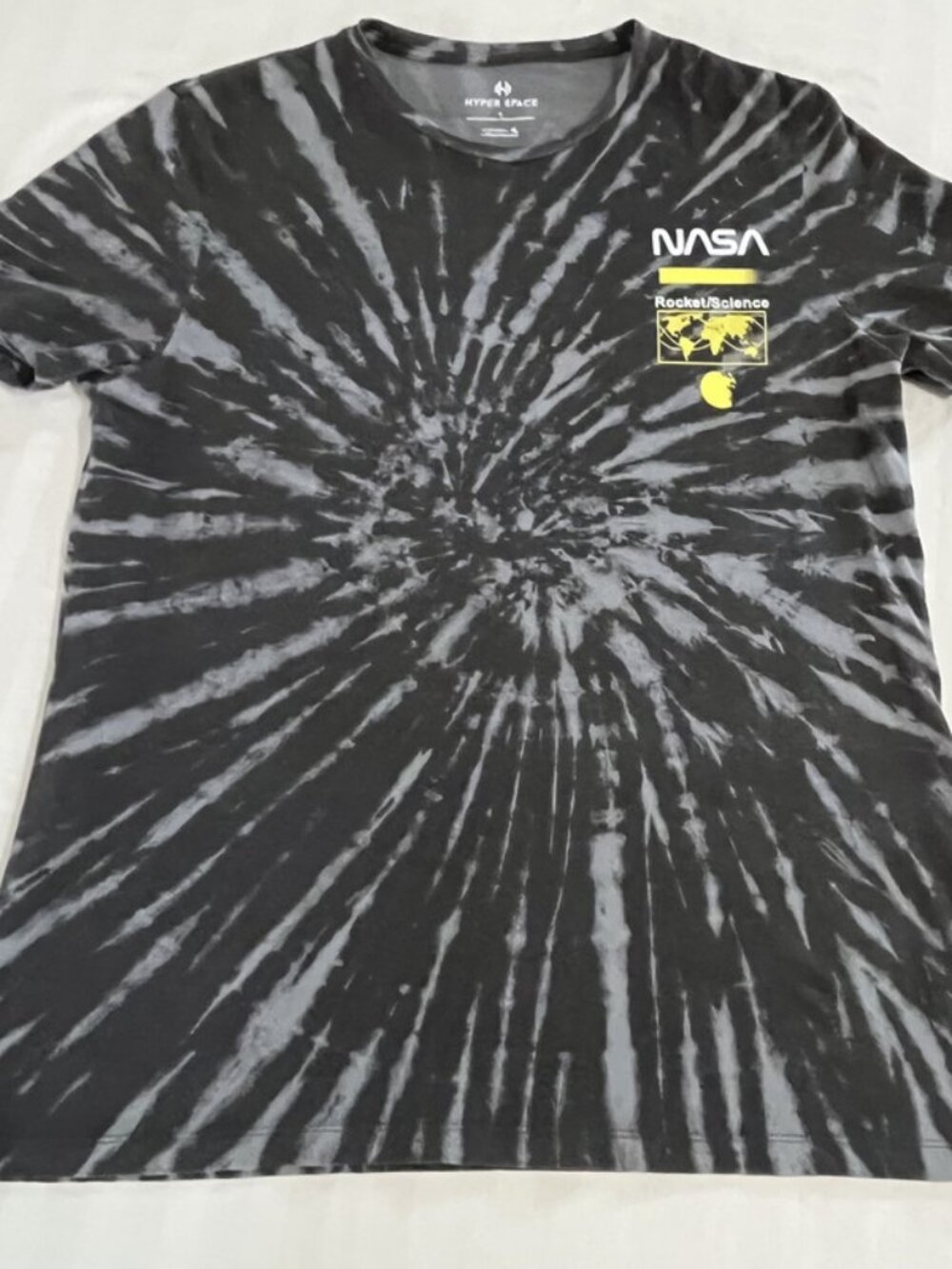 Hyper Space NASA Large (L) Gray/Black Tye Dye Muscle Fit Short Sleeve T-shirt